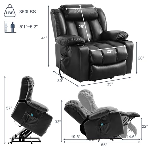 Ochre Leather Power Lift Recliner Chair with Massage & Heat K487189