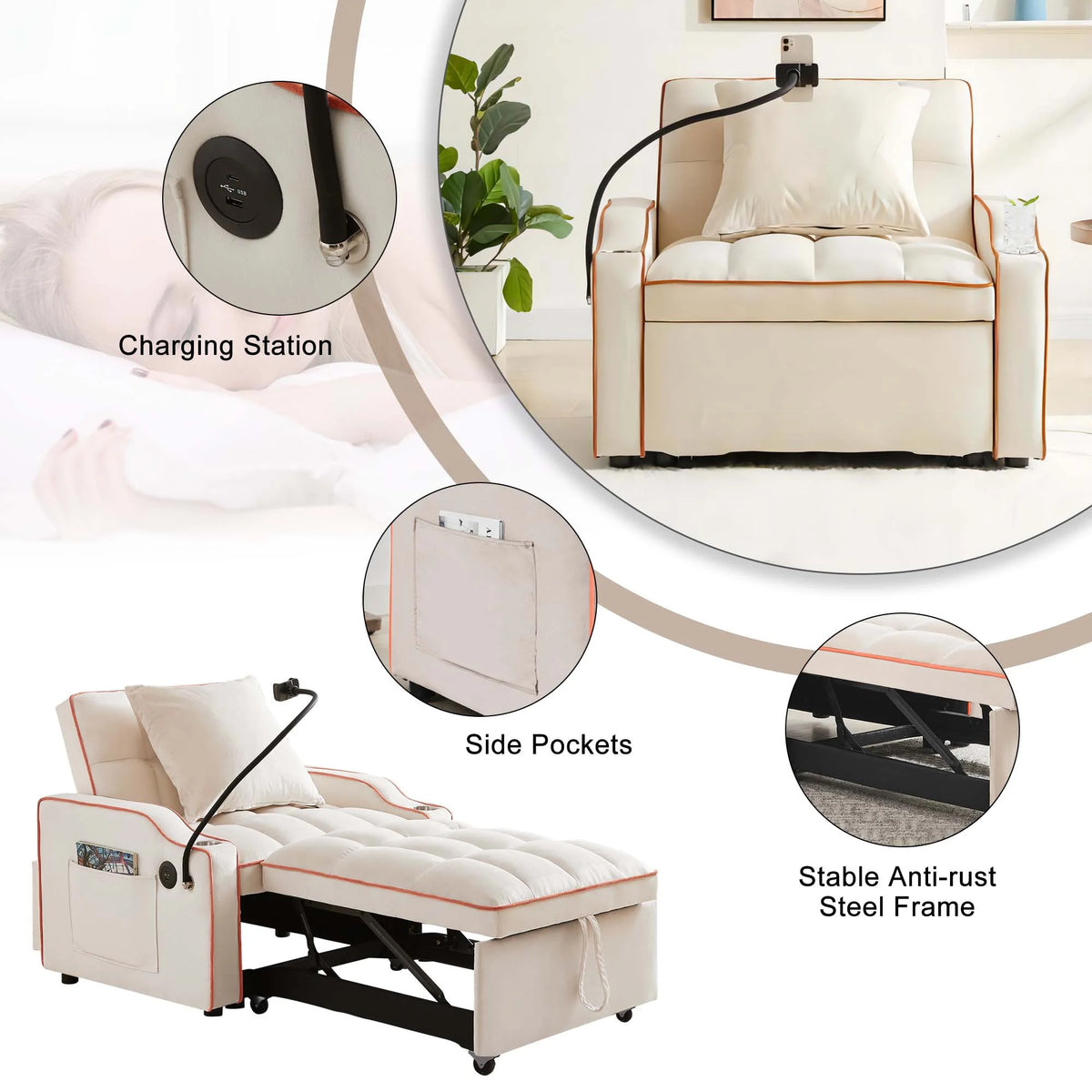 Beige Sleeper Chair Bed O17799