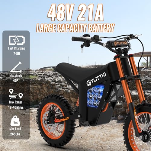 Electric Dirt Bike 2000W, 37MPH Speed, 14"/12" Fat Tires Electric Motorcycle, 48V 21AH Battery A93122