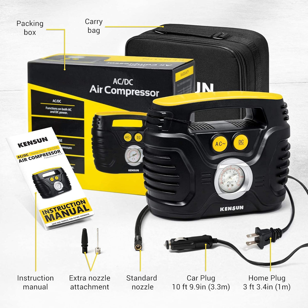 Portable Air Compressor 12V DC 110V AC 100 PSI Tire Inflator L819819