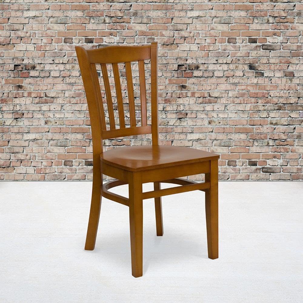 Walnut Wood Vertical Slat Back Chair with Black Vinyl Seat J59014