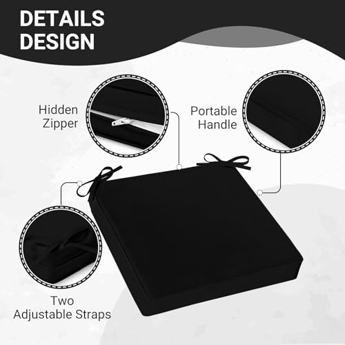 Black 19" x 19" x 3" Square Outdoor Chair Cushions Set of 4 with Removable Cover L763