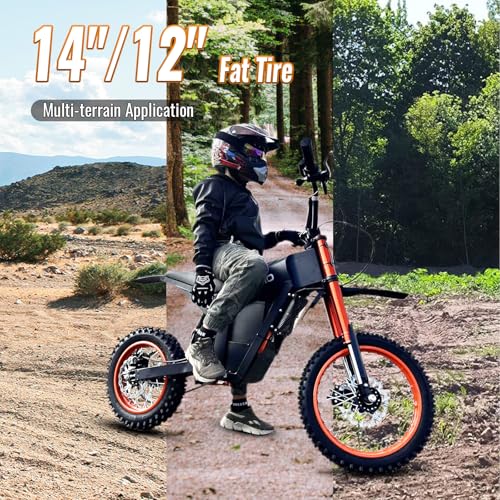 Electric Dirt Bike 2000W, 37MPH Speed, 14"/12" Fat Tires Electric Motorcycle, 48V 21AH Battery A93122