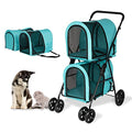 Grey Double Pet Stroller with 4 Wheels and 2 Detachable Carrier Cages B2258