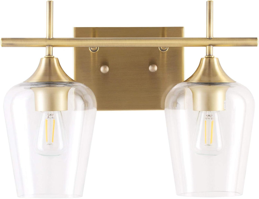 2-Light Brushed Nickel Vanity Lights with Clear Glass Shade O55500