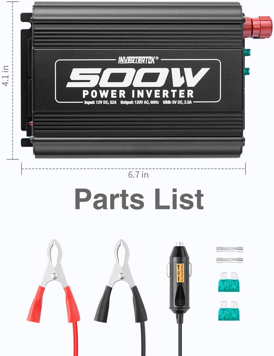 500W Car Power Inverter DC 12V to AC 110V with USB Ports U9656