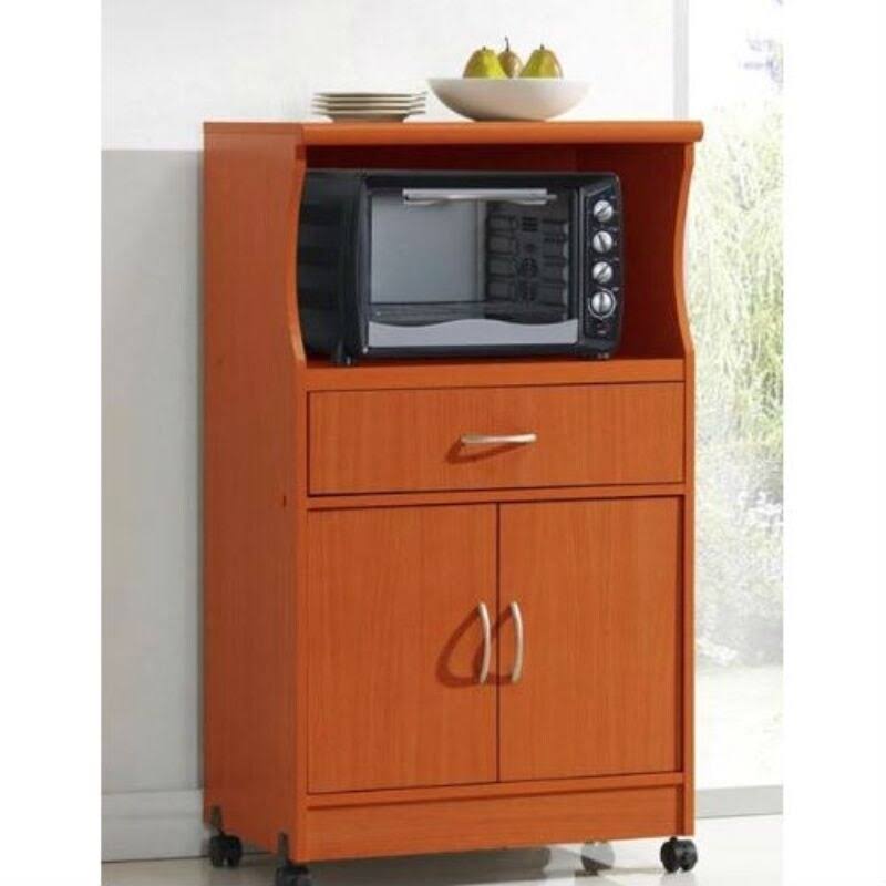 Mahogany Wood Finish Kitchen Cabinet Microwave Cart O7580