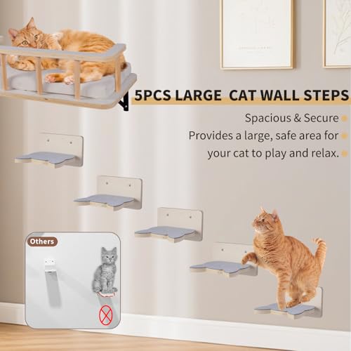 Natural Wood Cat Wall Shelves with 5 Steps Q2731