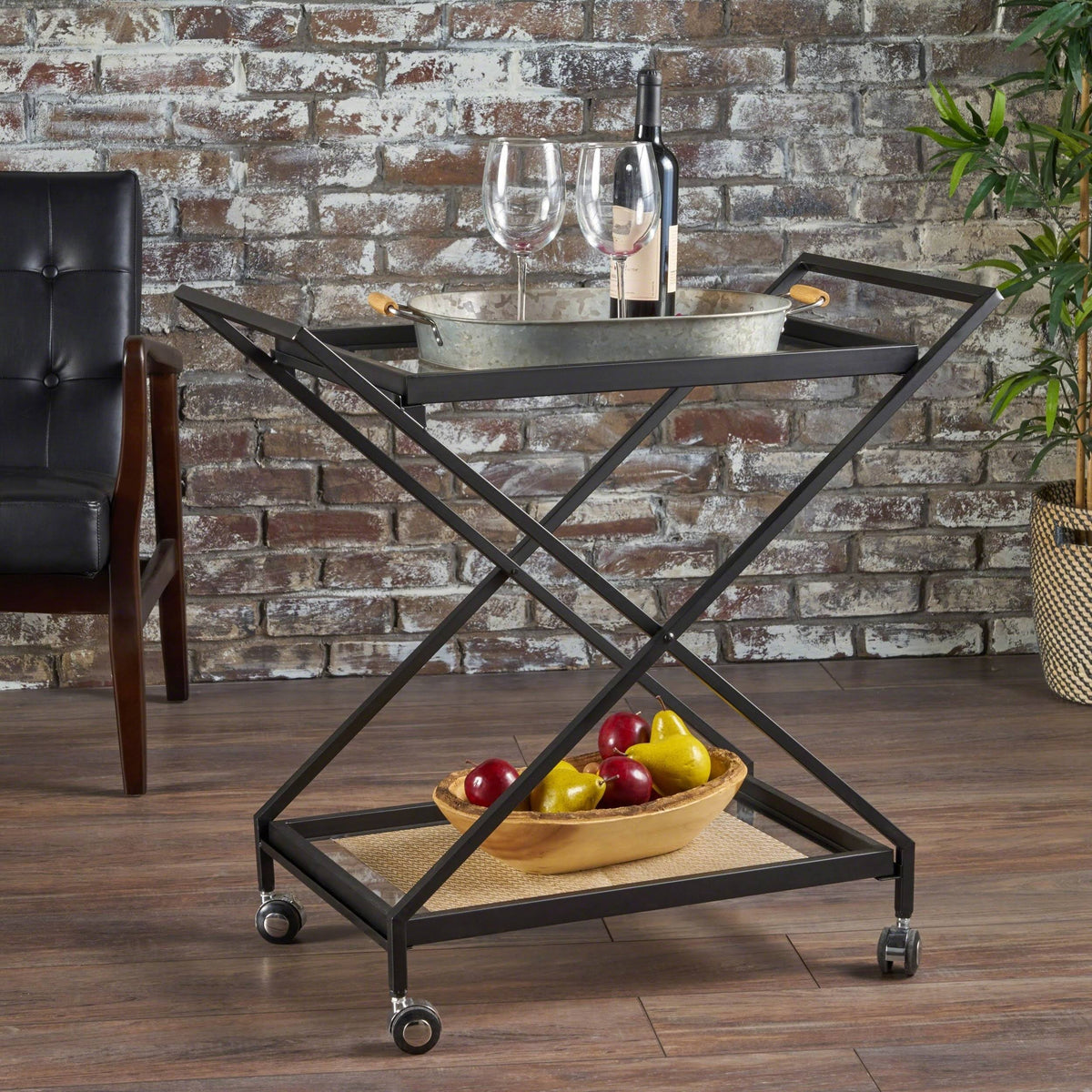 Black Tempered Glass Iron Bar Cart P996232