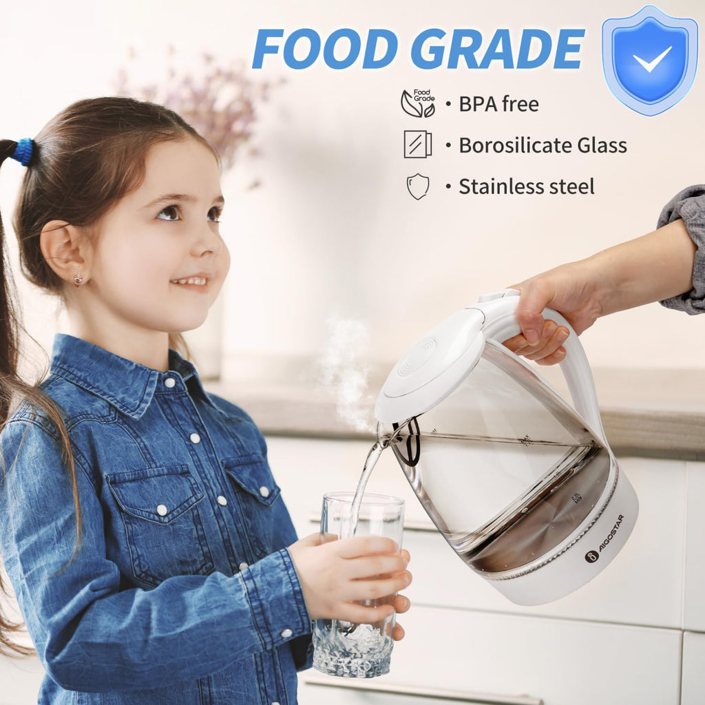 1.7 Liter Electric Kettle with High Borosilicate Glass and 304 Stainless Steel Interior R366