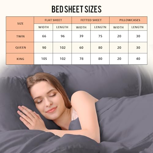 Queen Size 4 Piece Cooling Sheet Set with Deep Pocket Fitted Sheet, Dark Gray P842999
