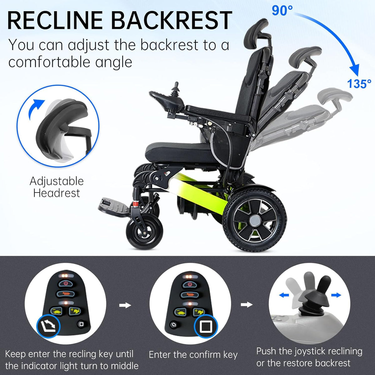 500W Reclining Electric Wheelchair, 21 Miles Travel Range, Foldable All Terrain Motorized Wheelchair W385
