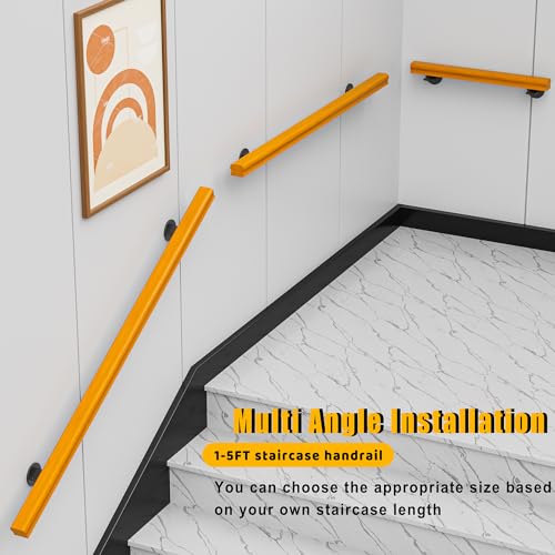 Wood Handrails Indoor Stairs Handrail, Safety Non-Slip Stair Railing, Wall Mount Handrail Pine Handrails Support Rod Complete Kit (brown, 5ft) S77167