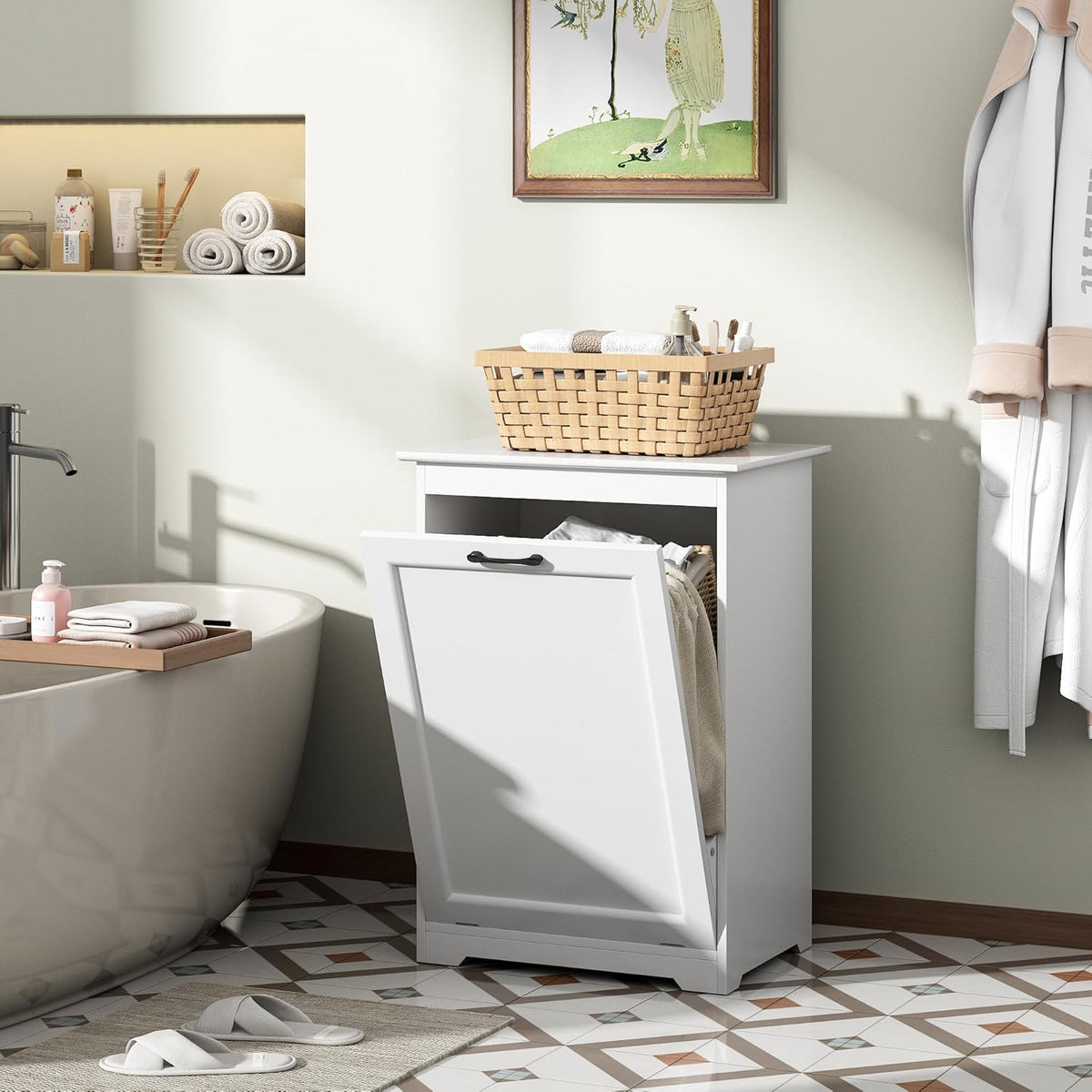 White Tilt Out Trash Cabinet P15513