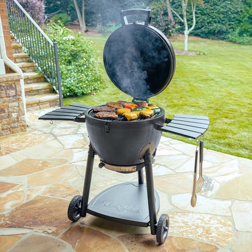 Kamado Charcoal Grill and Smoker with Cast Iron Grates and Locking Lid in Graphite U39342