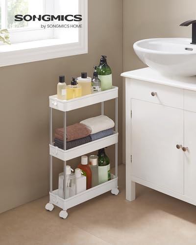 3-Tier Rolling Storage Cart with 6 Hooks, Steel Frame, Dove Gray W41427