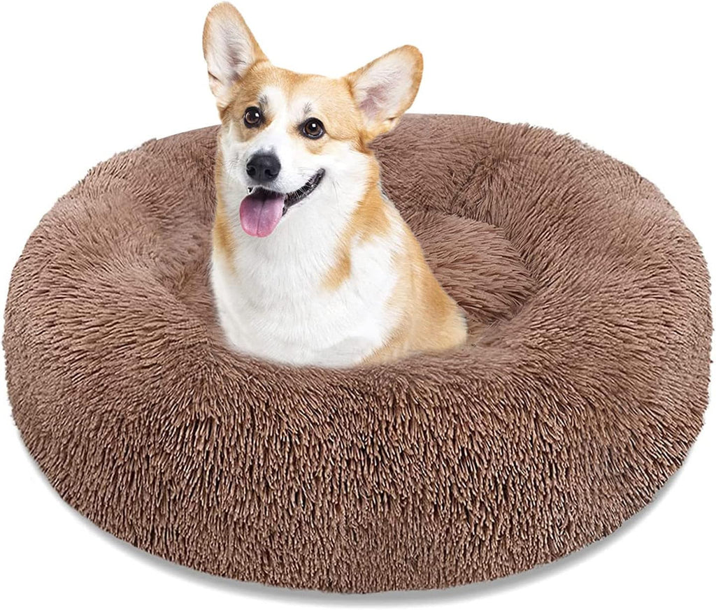 Calming Machine Washable Round Faux Fur Plush Dog Cat Bed I939060