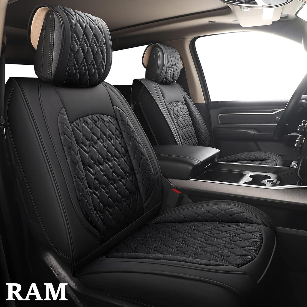 Black 2 Pcs Waterproof Synthetic Leather Car Seat Covers M650956