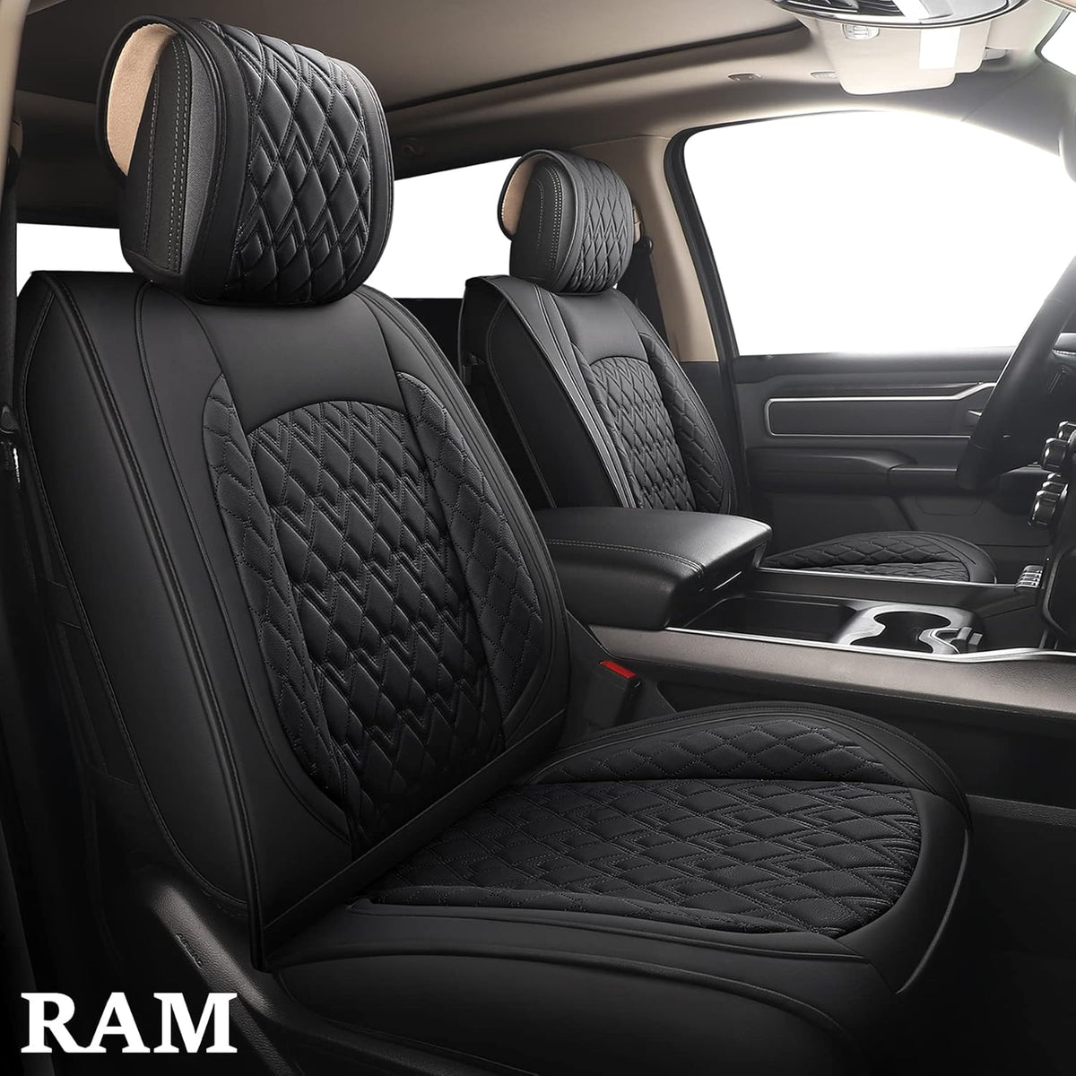 Black 2 Pcs Waterproof Synthetic Leather Car Seat Covers M650956