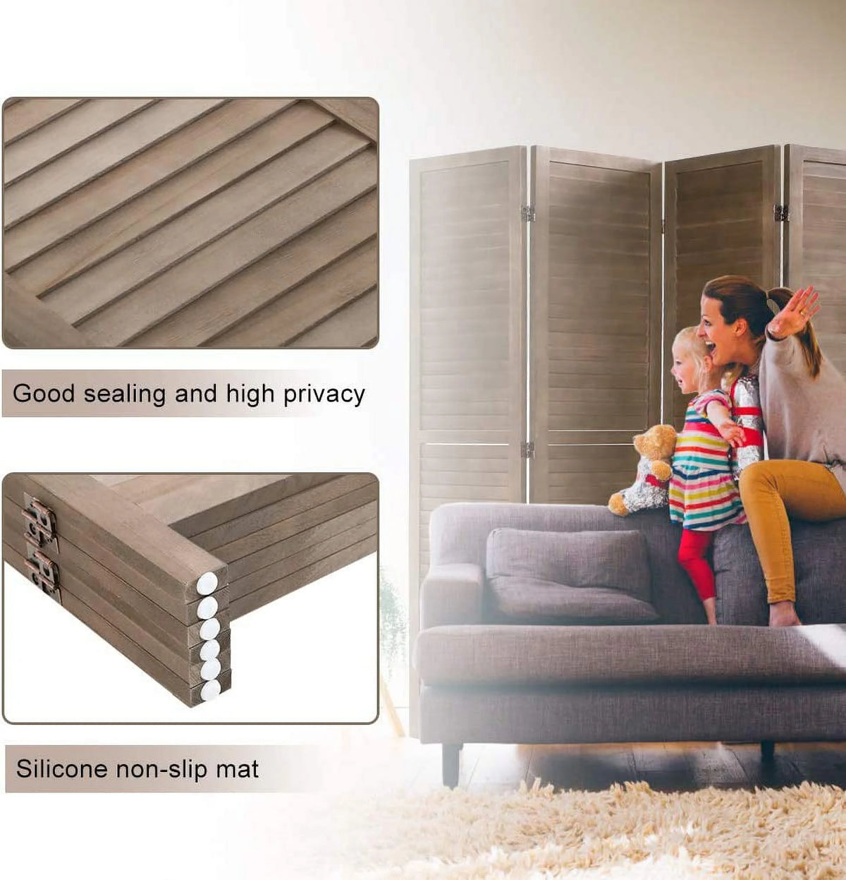 6 Panels 5.75 Ft Tall Wood Louvered Folding Privacy Room Divider I33408