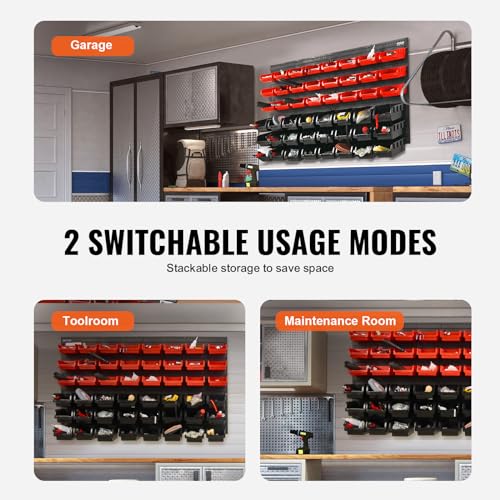 48-Bin Wall Mounted Storage Bins Parts Rack Organizer with Wall Panels J4023