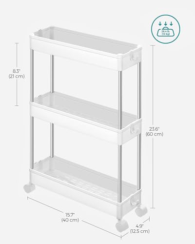 3-Tier Rolling Storage Cart with 6 Hooks, Steel Frame, Dove Gray W41427