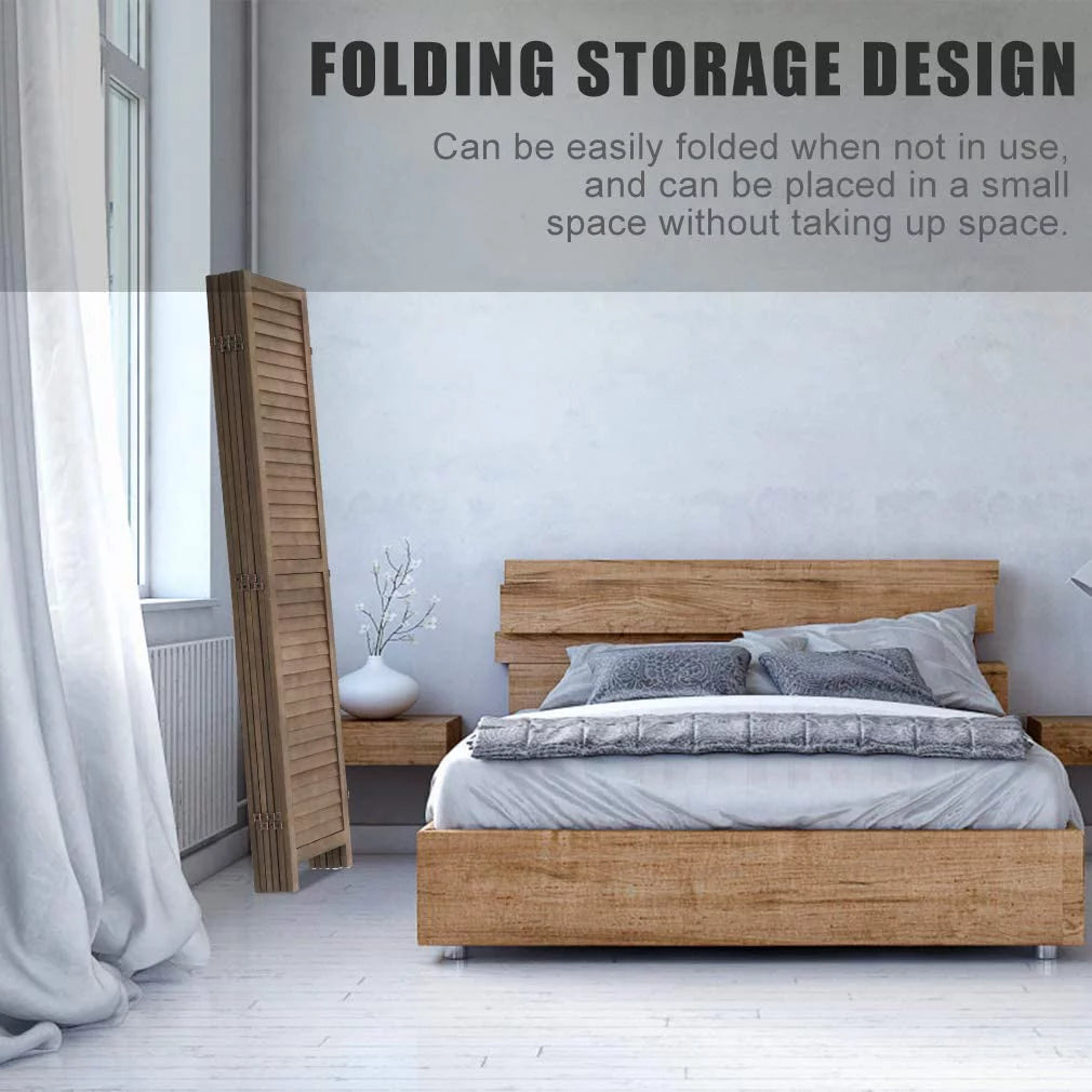 6 Panels 5.75 Ft Tall Wood Louvered Folding Privacy Room Divider I33408