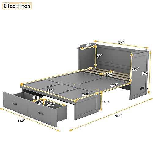 Gray Full Size Murphy Bed with Shelf and Charging Station X7630