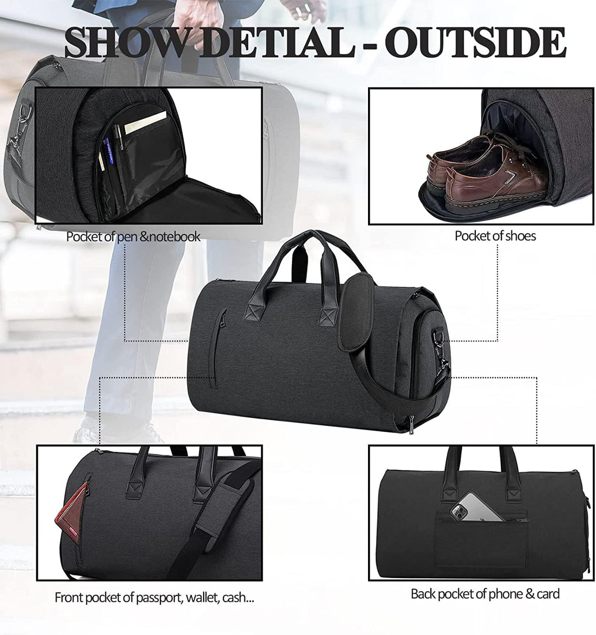 Convertible Garment Duffel Bag with Shoe Compartment E902212
