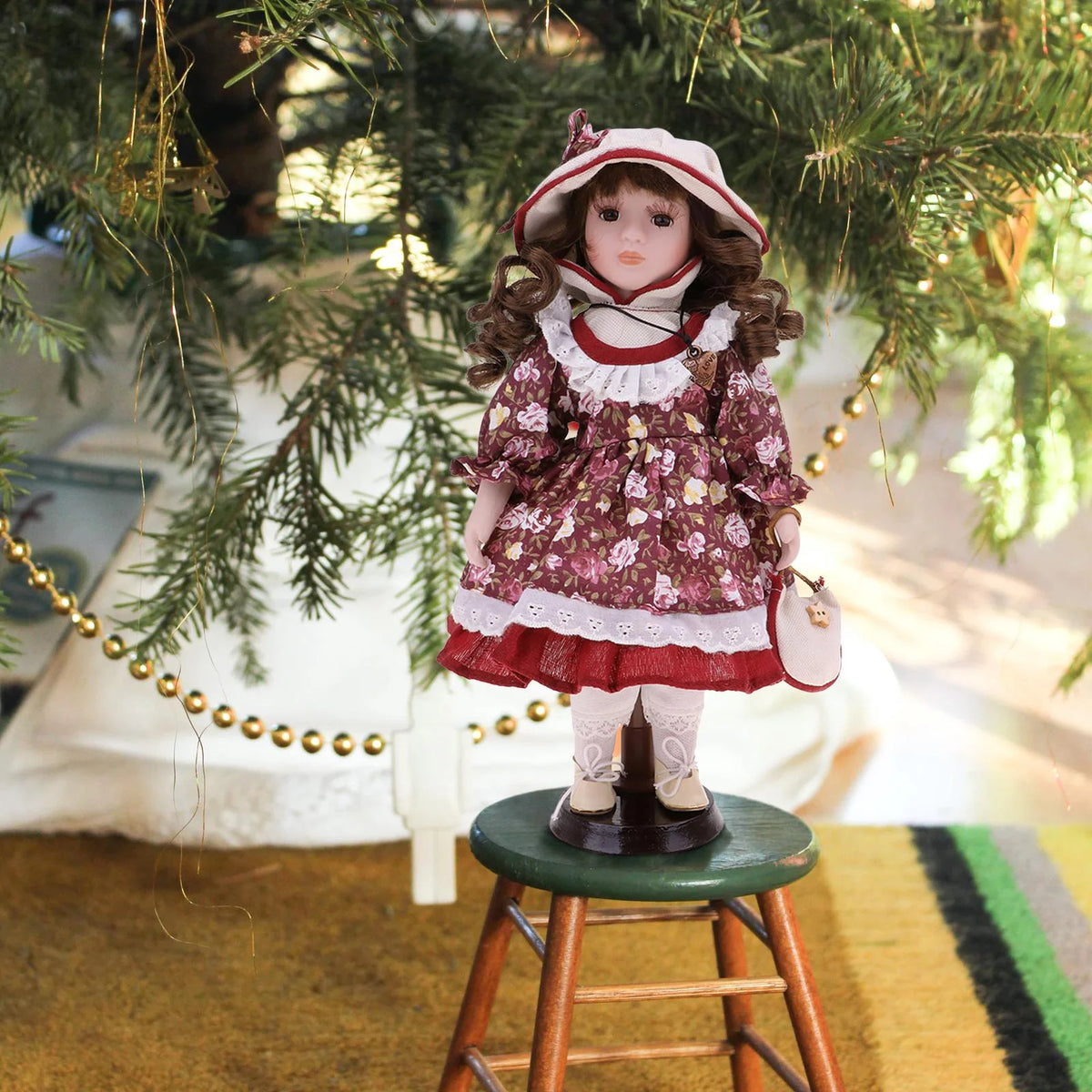 30cm Porcelain Doll Style Dress Suit Standing Girl Doll Desk Table Ornaments X29553