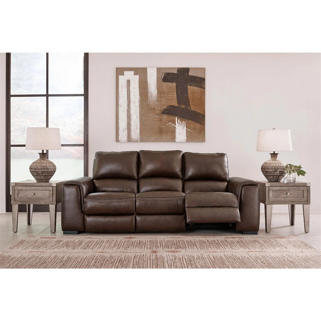 Walnut Leather Power Reclining Sofa with Headrest S878