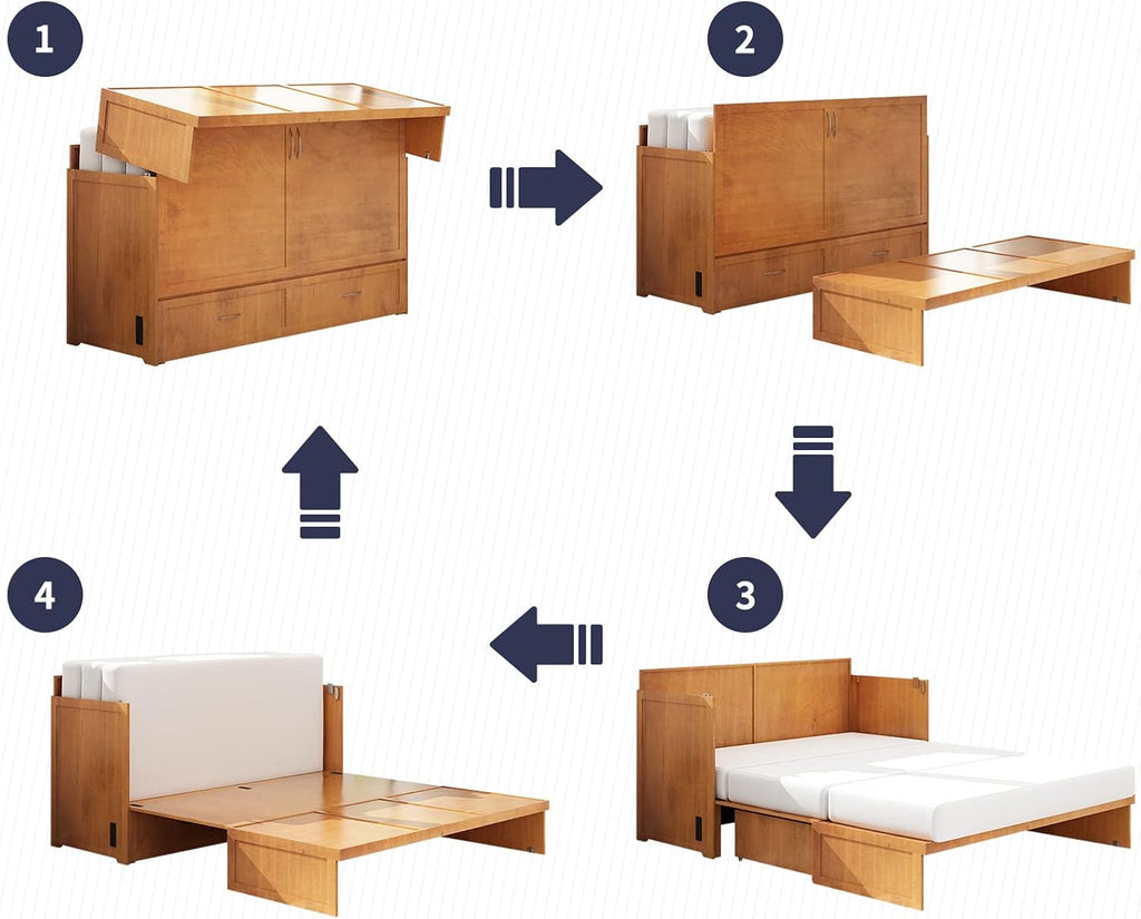 Cherry Murphy Cabinet Bed with Built-in USB Power Strip & 2 Drawers C9539