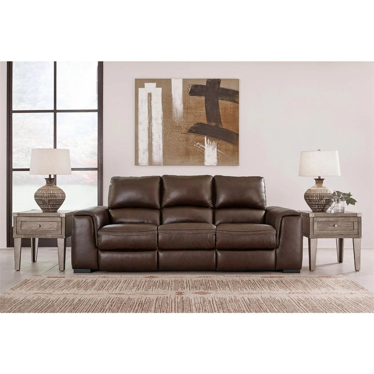 Walnut Leather Power Reclining Sofa with Headrest S878