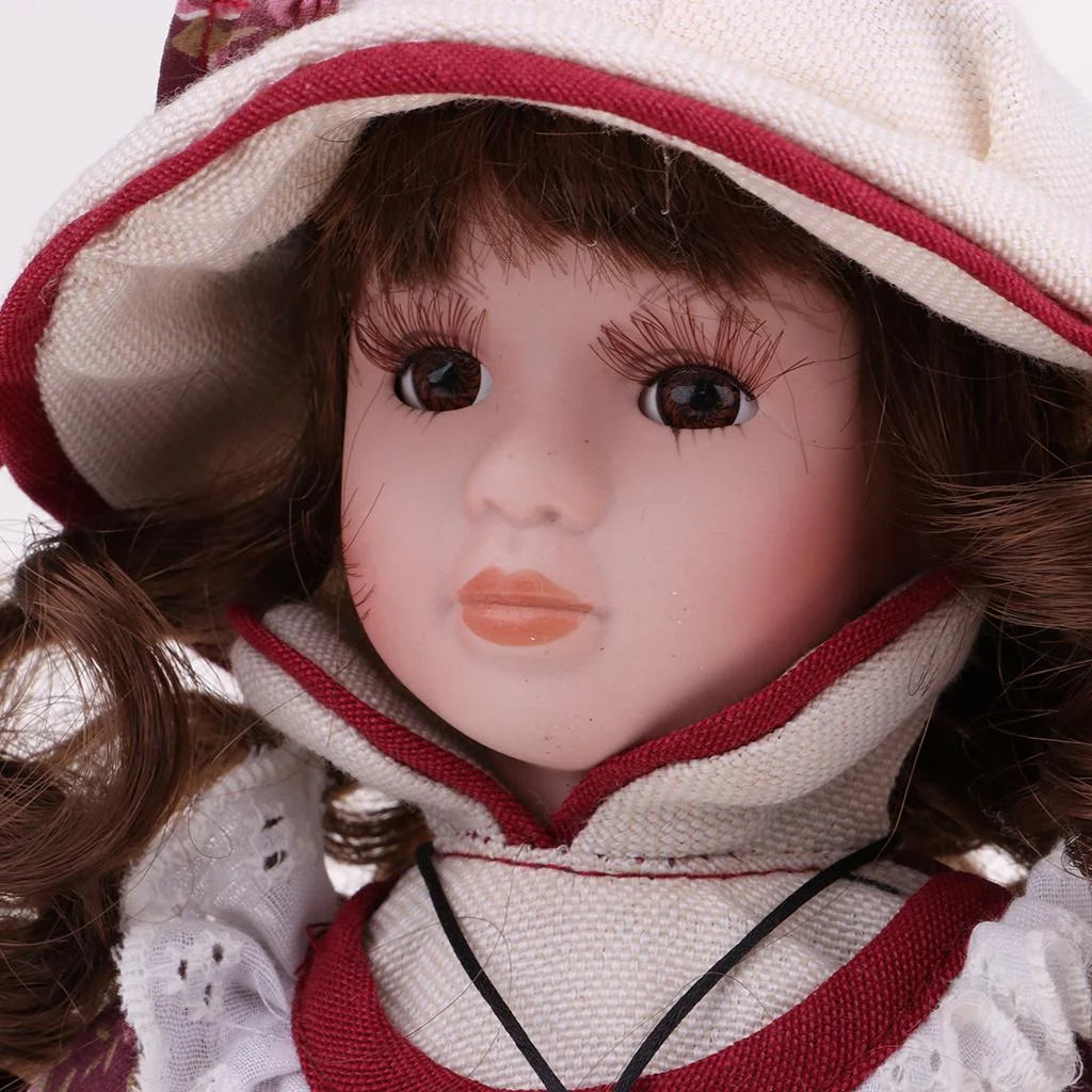 30cm Porcelain Doll Style Dress Suit Standing Girl Doll Desk Table Ornaments X29553