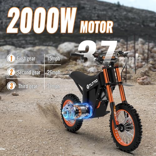 Electric Dirt Bike 2000W, 37MPH Speed, 14"/12" Fat Tires Electric Motorcycle, 48V 21AH Battery A93122