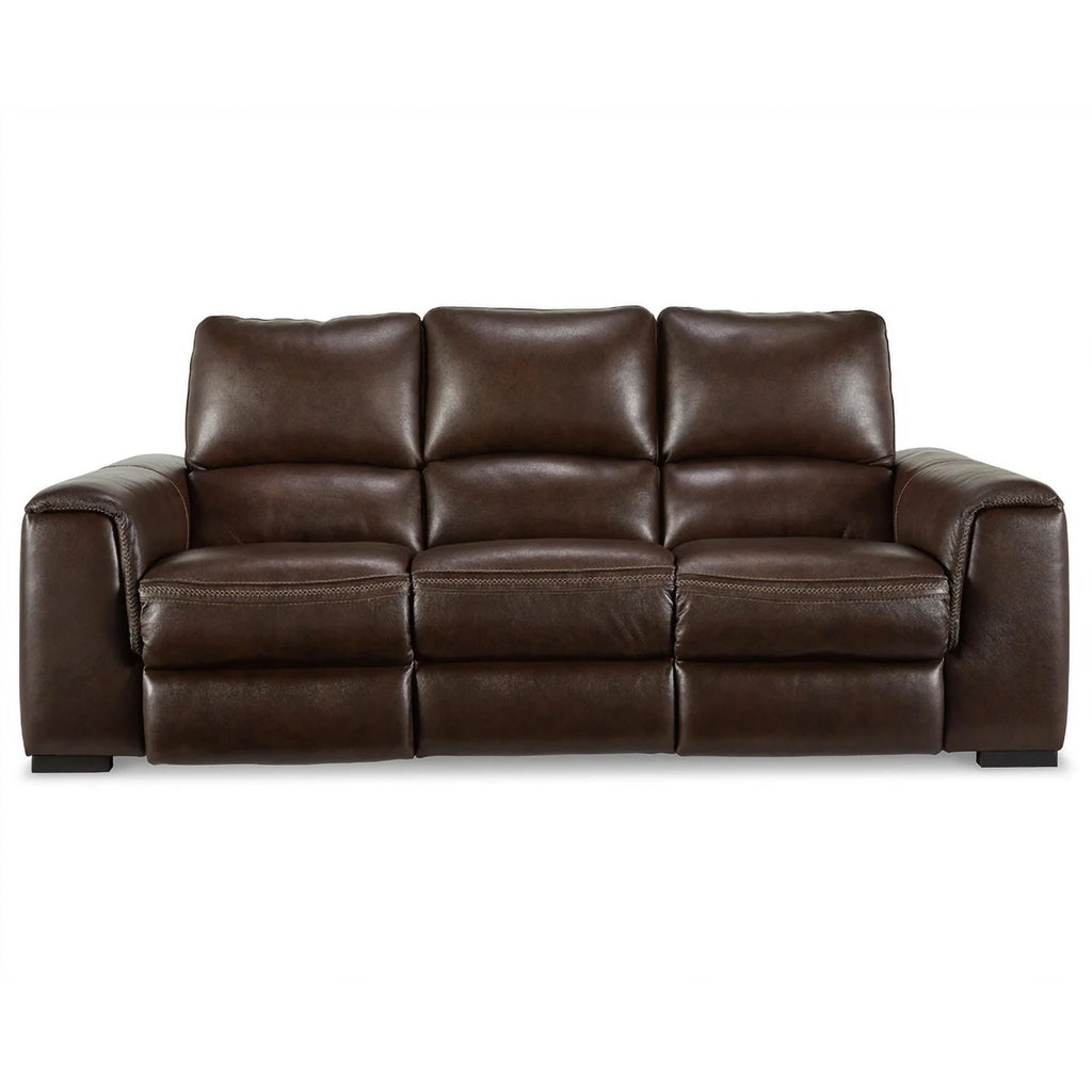 Walnut Leather Power Reclining Sofa with Headrest S878