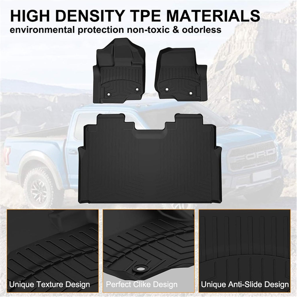 2015-2021 Ford F-150 SuperCrew Cab All Weather TPE Floor Mats Black D77685