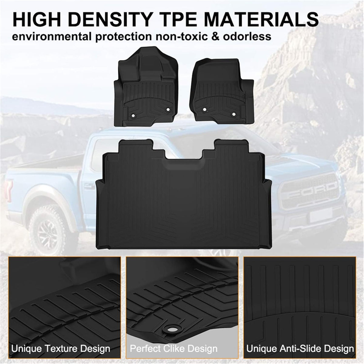 2015-2021 Ford F-150 SuperCrew Cab All Weather TPE Floor Mats Black D77685