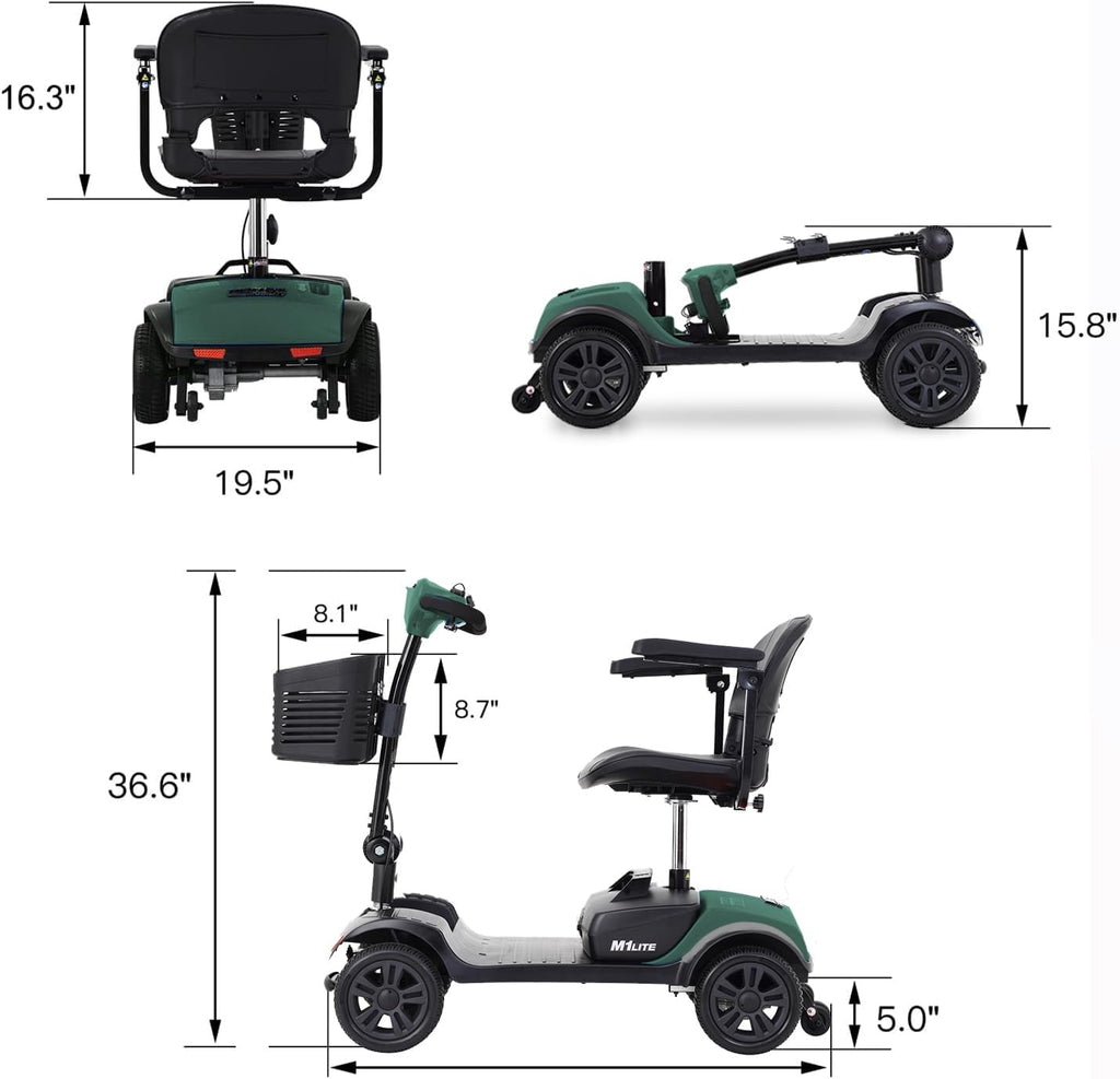 Green 4 Wheel Folding Electric Mobility Scooter with Seat V194