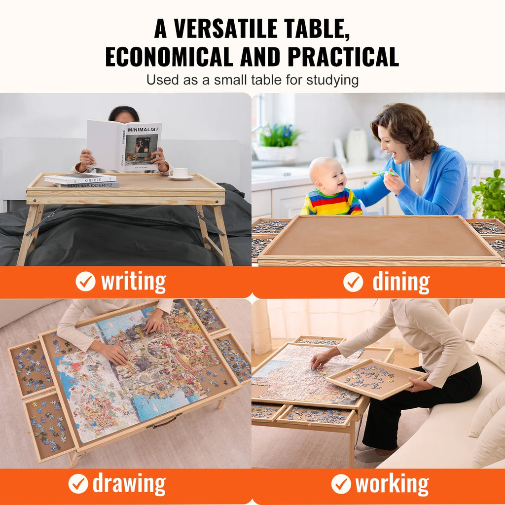 1500 Piece Puzzle Board with Folding Legs & 4 Sliding Drawers 32.7" x 24.6" Wooden Jigsaw Puzzle Table P24829