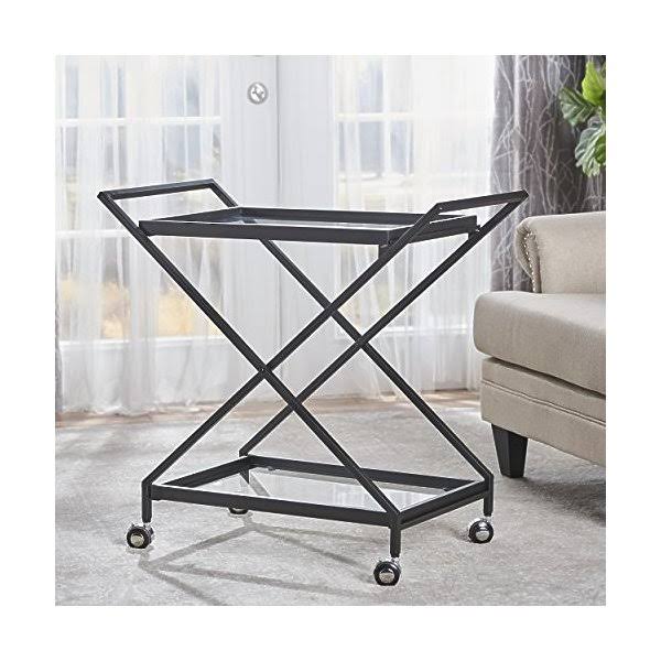 Black Tempered Glass Iron Bar Cart P996232