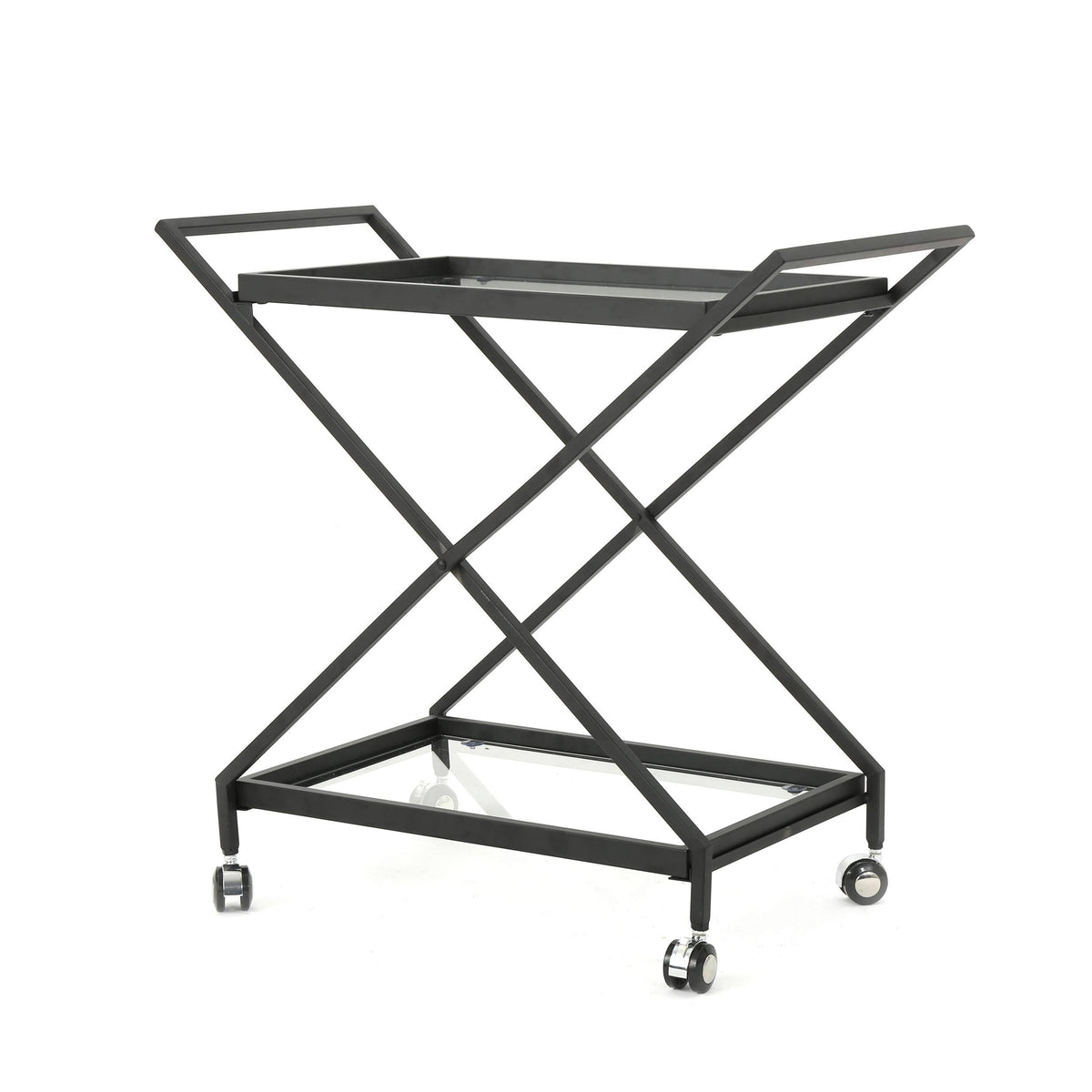 Black Tempered Glass Iron Bar Cart P996232