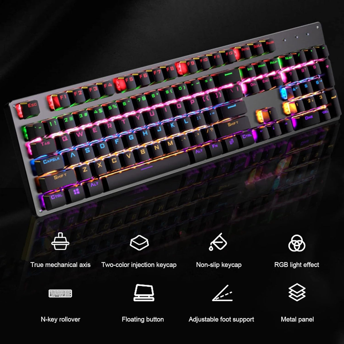 Wired Mechanical Gaming Keyboard Rainbow Backlit 104 Keys Pack of 2 B888