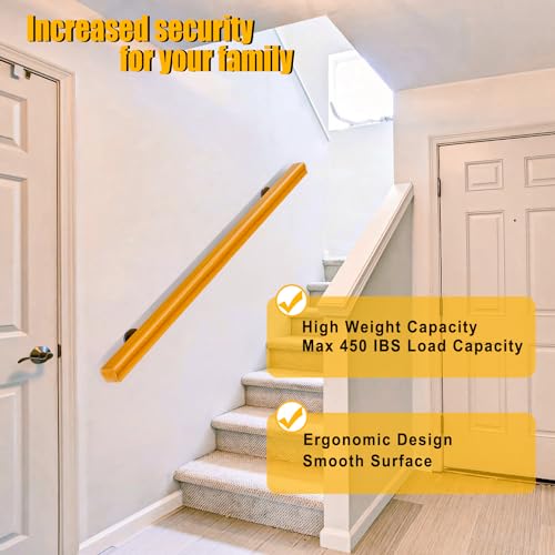 Wood Handrails Indoor Stairs Handrail, Safety Non-Slip Stair Railing, Wall Mount Handrail Pine Handrails Support Rod Complete Kit (brown, 5ft) S77167