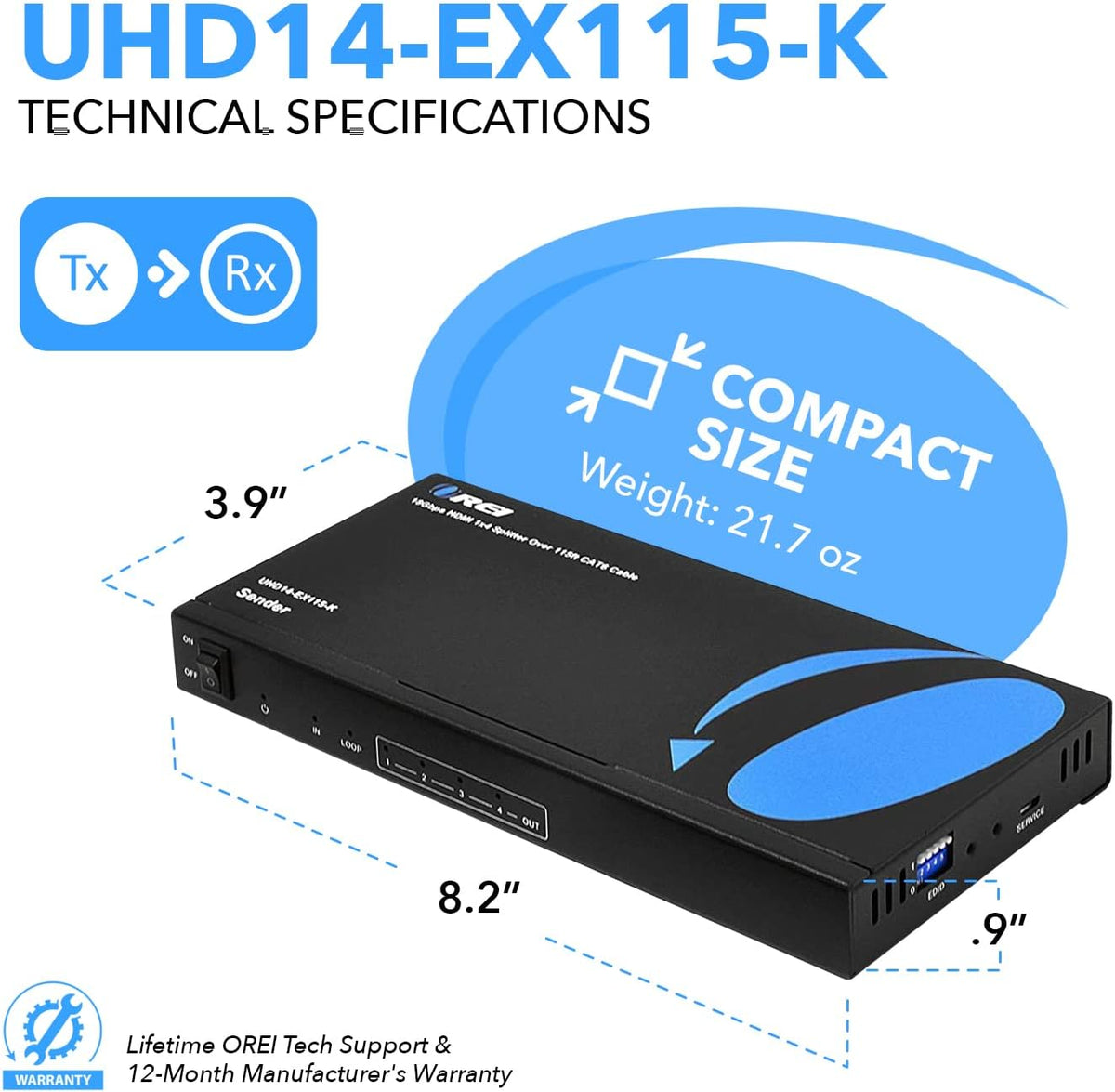 1x4 HDMI Extender Splitter 4K Over Single Cable CAT6/7 O3183