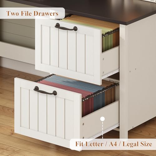 White 63" Wood Desk with File Drawer and Monitor Stand H89107