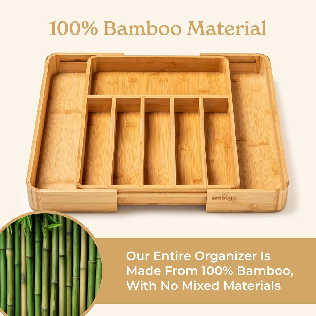 Bamboo Adjustable 8-Compartment Drawer Organizer C366