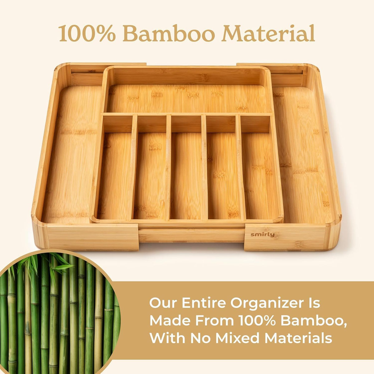 Bamboo Adjustable 8-Compartment Drawer Organizer C366
