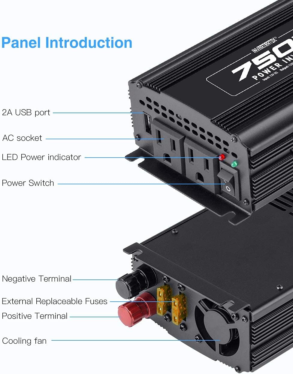 500W Car Power Inverter DC 12V to AC 110V with USB Ports U9656