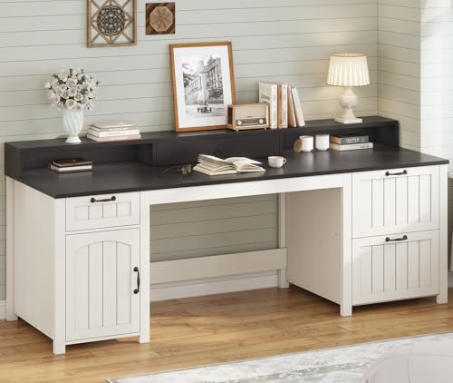 White 63" Wood Desk with File Drawer and Monitor Stand H89107